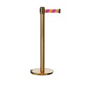 Montour Line Retractable Belt Rolling Stanchion, 2.5ft Sat.Brass Post  7.5ft Mag/Ye ME630-SB-MYD-75